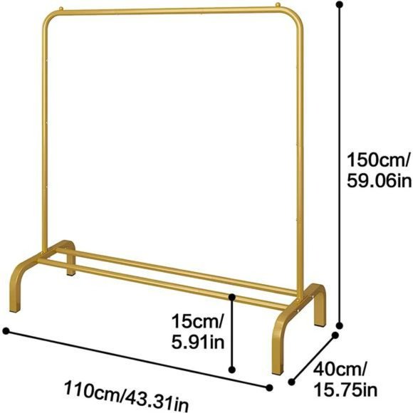 Metal 43.3 Inches Garment Rack with Bottom Shelf Clothing Rack, Gold - Picture 2 of 6